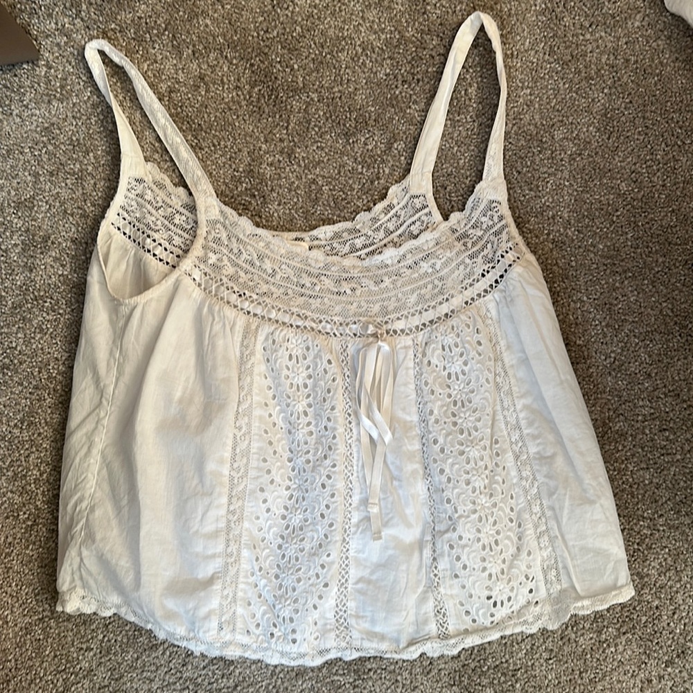 LoveShackFancy White Lace Trimmed Top
